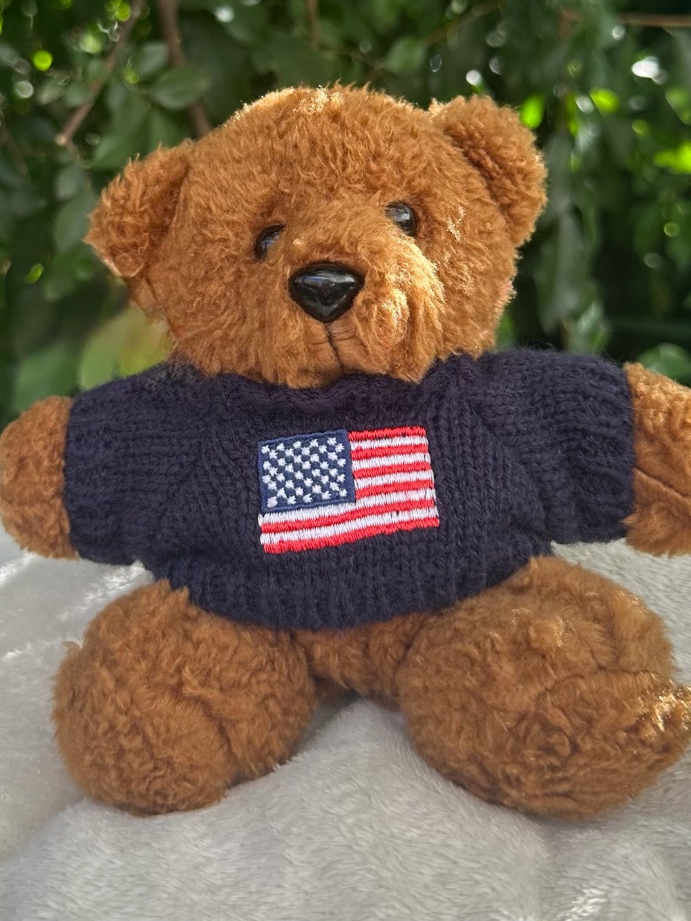 Bag Charm Teddy Bear Plush with Navy Sweater and Flag Patch - RLL Style
